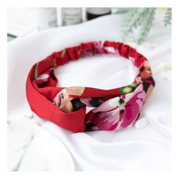 Flamenco Mystique Tkanina Čelna kapa turban z rožo cvetličnim vzorom, širina 4 cm, na elastiki