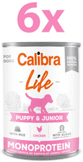Calibra Life Puppy & Junior konzerva za pse, piščanec / srčki / riž, 6 x 400 g