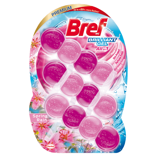 Bref Brilliant Gel Spring Rain All in 1 WC obešanka, 3 kos, 3x42 g