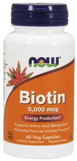 NOW Foods Biotin, 5000 ug, 60 zeliščnih kapsul