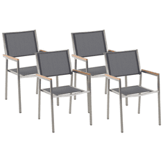 Beliani Komplet 4 vrtnih stolov iz nerjavečega jekla sive barve GROSSETO