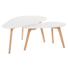 Beliani Garnitura 2 kavnih mizic iz svetlega lesa z belo barvo FLY III