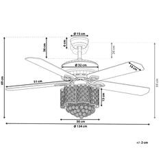 Beliani Srebrni kristalni stropni ventilator HUAI