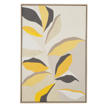 Beliani Stenska slika z motivom listov 63 x 93 cm bež rumena FICUZZA