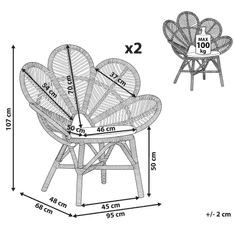 Beliani Komplet 2 ratanskih foteljev s pavom FLORENTINA