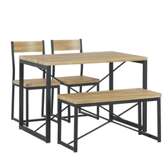 Beliani Jedilni set jedilna miza 2 stola in klop svetlega lesa s črno barvo FLIXTON
