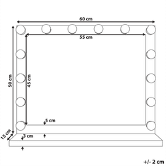 Beliani Namizno ogledalo LED 50 x 60 cm črno BEAUVOIR