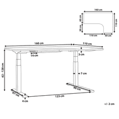 Beliani Kotna pisalna miza električno nastavljiva, desna stran 160 x 110 cm bela DESTIN II