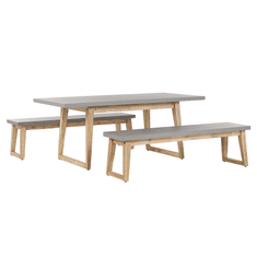 Beliani Vrtno pohištvo iz betona in akacijevega lesa miza z 2 klopmi ORIA
