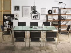 Beliani Garnitura vrtnega pohištva miza s stekleno ploščo 220 x 100 cm 8 črnih stolov GROSSETO