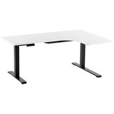 Beliani Električno nastavljiva desna kotna pisalna miza 160 x 110 cm bela in črna DESTIN II