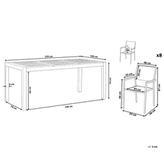 Beliani Vrtna garnitura iz evkaliptusovega lesa miza 220 cm in 8 stolov sive barve GROSSETO