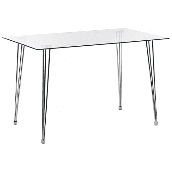Beliani Jedilna miza s steklenim vrhom 120 x 70 cm srebrna WINSTON