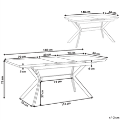 Beliani Raztegljiva jedilna miza 140/180 x 80 cm siva s črno BENSON