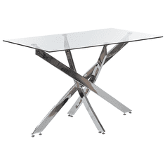 Beliani Jedilna miza s steklenim vrhom 120 x 70 cm srebrna MARAMO