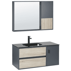 Beliani Komplet kopalniškega pohištva z ogledalom, omarica 100 cm, svetel les / siva TERUEL