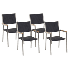 Beliani Komplet 4 vrtnih stolov iz nerjavečega jekla in ratana črne barve GROSSETO