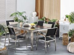 Beliani Garnitura vrtnega pohištva miza s steklenim vrhom 180 x 90 cm 6 črnih stolov GROSSETO