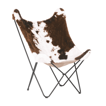 Beliani Tekstilni fotelj iz goveje kože vzorec rjave barve z belo NYBRO