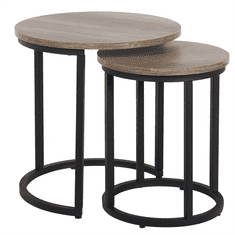 Beliani Komplet dveh mizic iz naravnega lesa/črne barve DIXIE