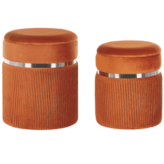 Beliani Komplet 2 žametnih stolčkov za shranjevanje oranžne barve CAMDENTON