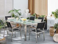 Beliani Garnitura vrtnega pohištva miza z belo stekleno ploščo 180 x 90 cm 6 črnih stolov GROSSETO