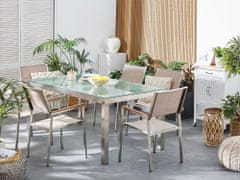 Beliani Garnitura vrtnega pohištva miza z belo stekleno ploščo 180 x 90 cm 6 bež stolov GROSSETO
