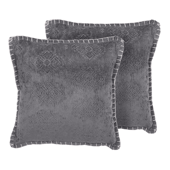 Beliani Komplet 2 dekorativnih blazin z ornamenti 45 x 45 cm siva MELUR