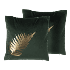 Beliani Komplet 2 žametnih blazin zlati list 45 x 45 cm zelena FERN