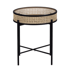 Beliani Zložljiva miza črne barve s svetlim vzorcem ratana VIENNA