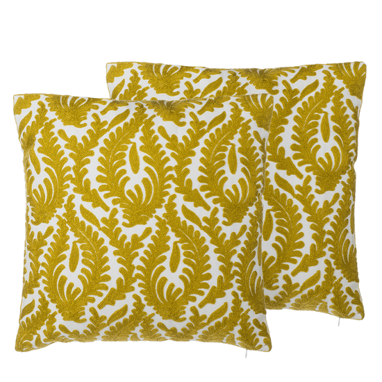 Beliani Komplet 2 bombažnih blazin z vezenino v barvi kakija 45 x 45 cm PRIMULA