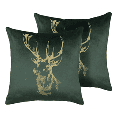 Beliani Komplet 2 žametnih blazin severnega jelena 45 x 45 cm zelena BLITZEN