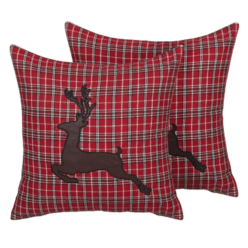 Beliani Komplet 2 blazin z motivom severnega jelena 45 x 45 cm rdeča COMET