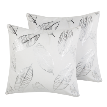 Beliani Komplet 2 dekorativnih blazin z motivom listov 45 x 45 cm bela srebrna FREESIA