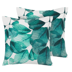 Beliani Komplet 2 zunanjih blazin z motivom listov teal z belo TREBBIO 45 x 45 cm