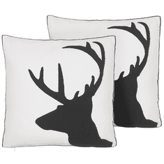 Beliani Komplet 2 dekorativnih blazin z motivom severnega jelena 45 x 45 cm črno-bele barve SHADRACK