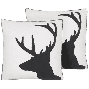 Beliani Komplet 2 dekorativnih blazin z motivom severnega jelena 45 x 45 cm črno-bele barve SHADRACK