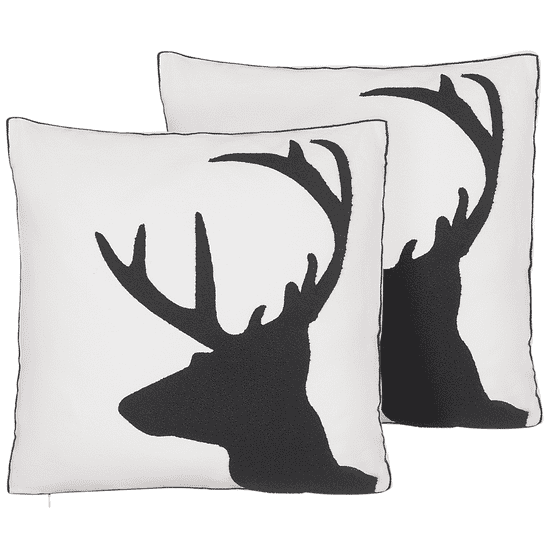 Beliani Komplet 2 dekorativnih blazin z motivom severnega jelena 45 x 45 cm črno-bele barve SHADRACK