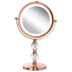 Beliani Kozmetično ogledalo z LED lučko ø 18 cm roza zlato CLAIRA