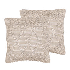 Beliani Komplet 2 bombažnih blazin z geometrijskim vzorcem 45 x 45 cm bež CORYDALIS