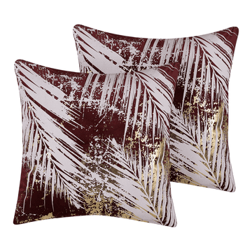 Beliani Komplet 2 vzglavnikov motiv palmovih listov 45 x 45 cm burgundske barve CALLA