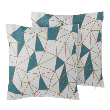 Beliani Komplet 2 blazin, potiskanih z mrežo in modrimi trikotniki 45 x 45 cm CLARKIA
