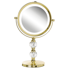 Beliani Kozmetično ogledalo z LED lučko ø 18 cm zlato CLAIRA