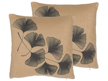Beliani Komplet 2 blazin z motivom listov 45 x 45 cm bež in črna WAKAD