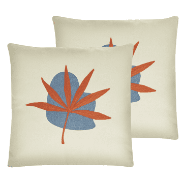 Beliani Komplet 2 dekorativnih blazin z motivom listov 45 x 45 cm bela in rdeča DAVALLIA