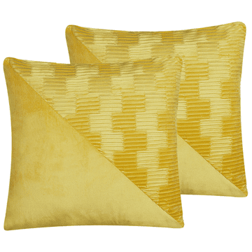 Beliani Komplet 2 žametnih blazin 45 x 45 rumenih ORIGANUM