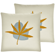 Beliani Komplet 2 vezenih blazin z motivom listov 45 x 45 cm oranžna DAVALLIA