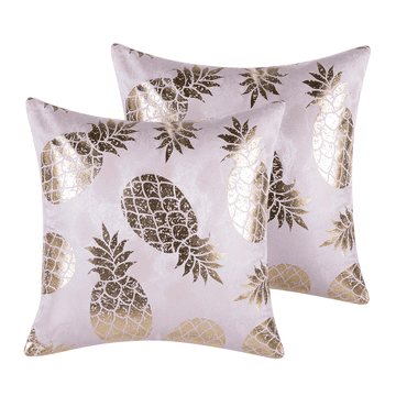 Beliani Komplet 2 vzglavnikov Ananas tisk 45 x 45 cm roza ASTILBE