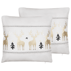 Beliani Komplet 2 dekorativnih blazin z motivom severnega jelena 45 x 45 cm bela DONNER