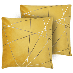 Beliani Komplet 2 žametnih blazin z geometrijskim vzorcem 45 x 45 cm rumena PINUS